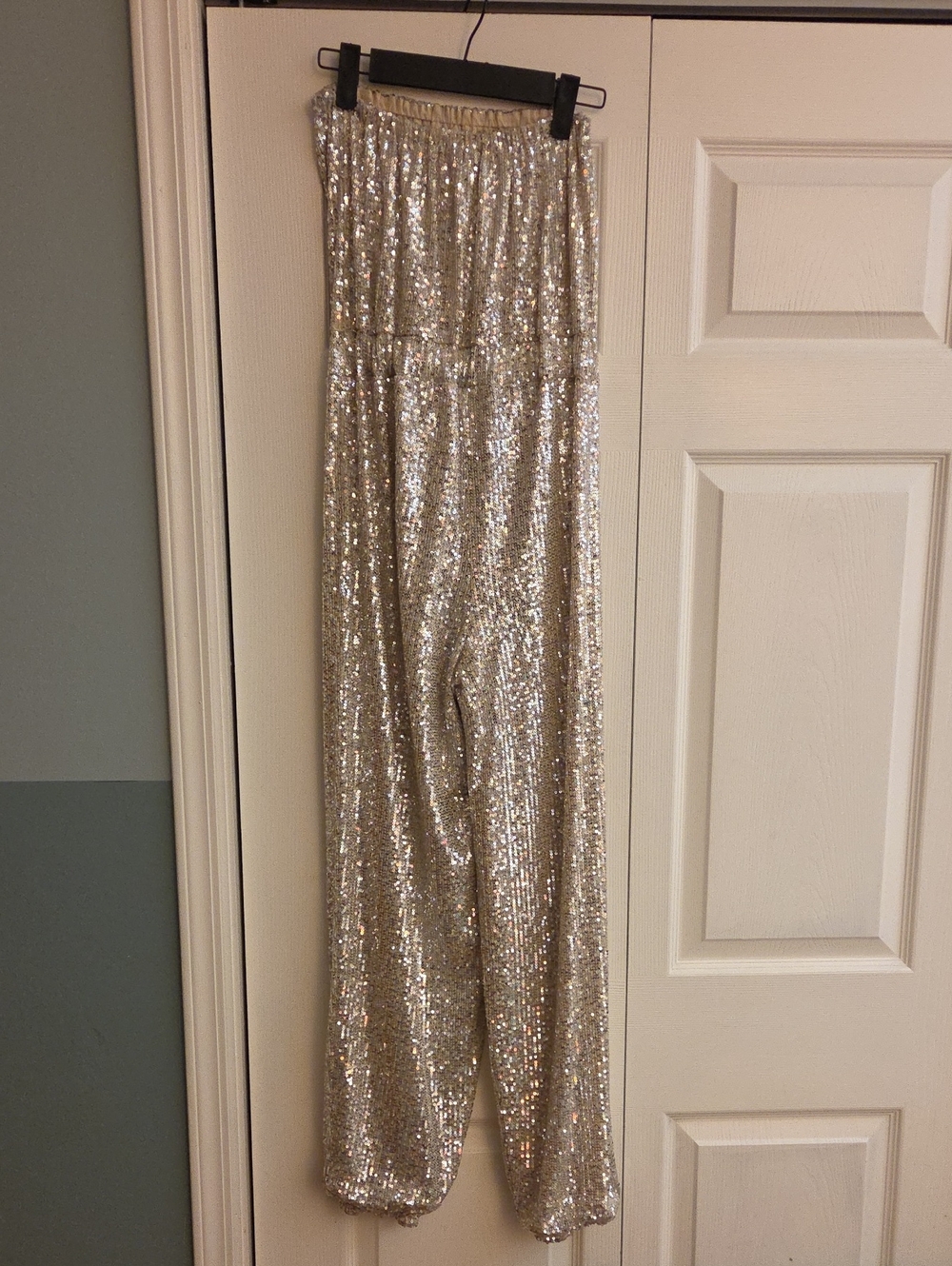 VENUS Silver Sequin Wide-Leg Jumpsuit